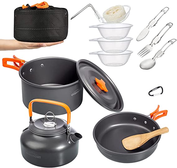 Overmont 14pc (Pot+ Kettle) Camping Cookware Mess Kit
